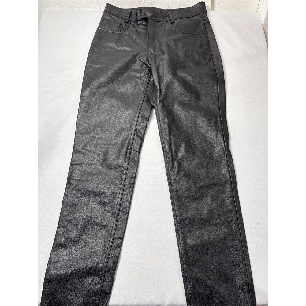 Alpha Cycle Gear Black Leather Motorcycle Pants, Size 32 - Picture 2 of 10